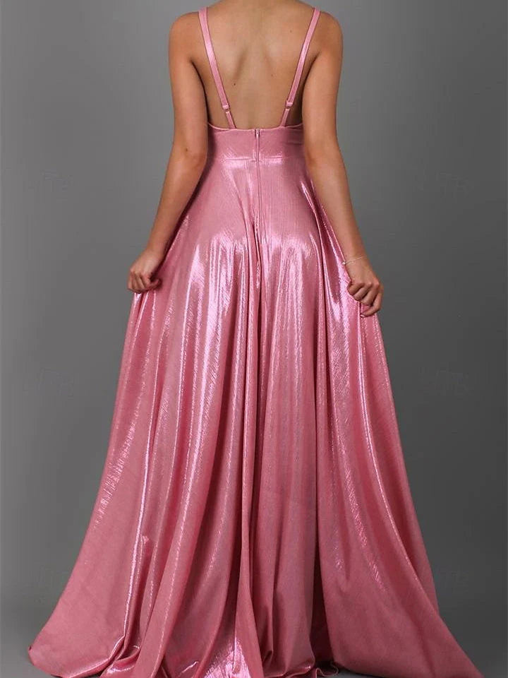 Princess Sleeveless V Neck Floor-Length Prom Dresses with Pleats simple gentle atmospheric and unique desi Bring summer colors to enhance whiteness