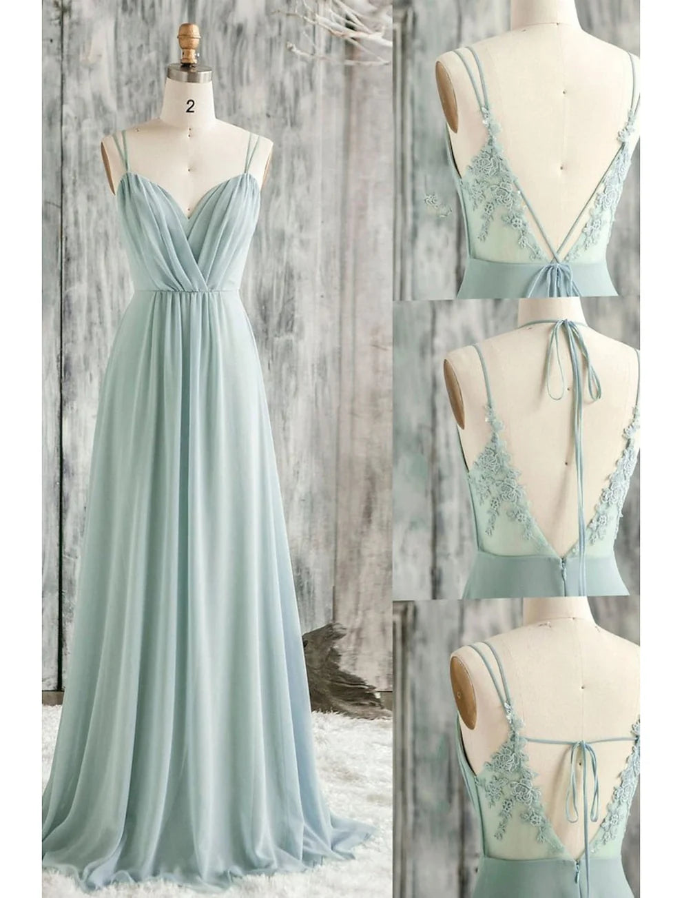 Princess Spaghetti Straps Floor-length Long Bridesmaid Dresses simple gentle atmospheric and unique desi Bring summer colors to enhance whiteness