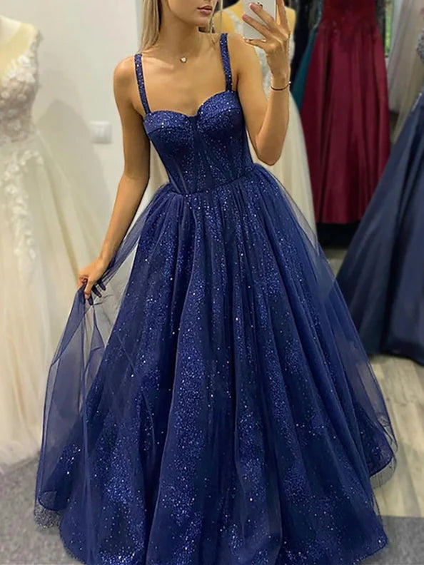 Princess Spaghetti Straps Floor-length Long Prom Dresses simple gentle atmospheric and unique desi Bring summer colors to enhance whiteness
