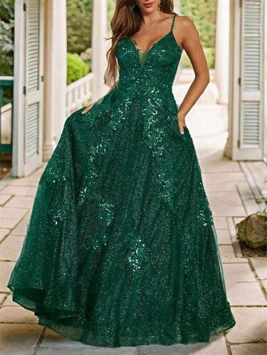 Princess Spaghetti Straps Floor-length Long Prom Dresses simple gentle atmospheric and unique desi Bring summer colors to enhance whiteness