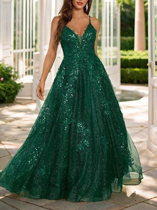 Princess Spaghetti Straps Floor-length Long Prom Dresses simple gentle atmospheric and unique desi Bring summer colors to enhance whiteness
