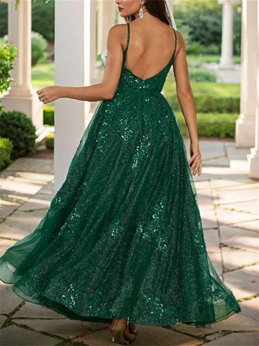 Princess Spaghetti Straps Floor-length Long Prom Dresses simple gentle atmospheric and unique desi Bring summer colors to enhance whiteness