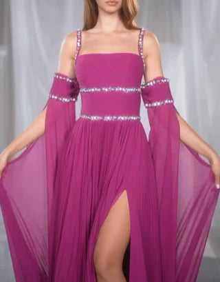 Princess Spaghetti Straps Floor-length Prom Dresses simple gentle atmospheric and unique desi Bring summer colors to enhance whiteness