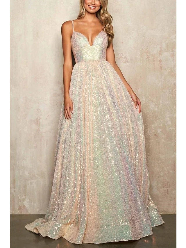 Princess Spaghetti Straps Long Prom Dresses simple gentle atmospheric and unique desi Bring summer colors to enhance whiteness