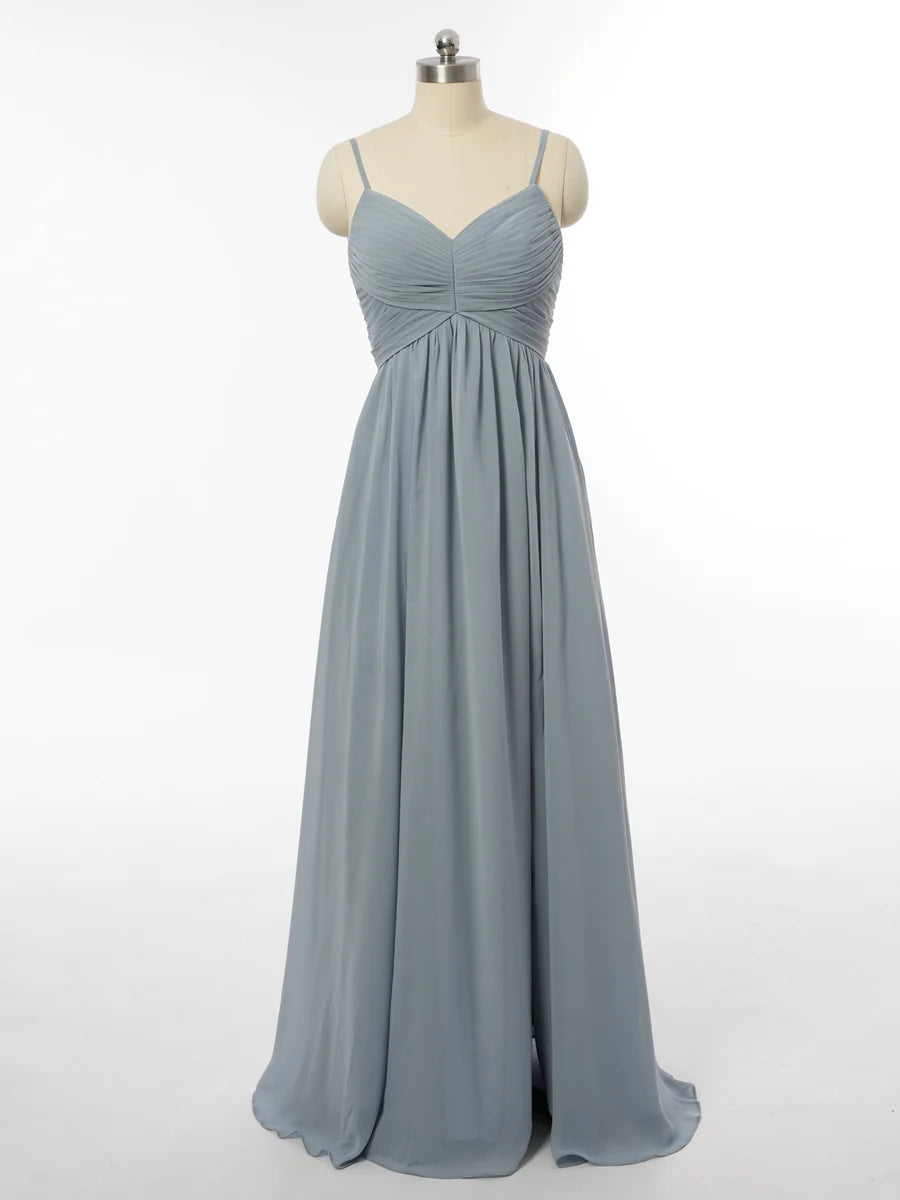 Princess Spaghetti Straps Sleeveless Bridesmaid Dresses with Ruched simple gentle atmospheric and unique desi Bring summer colors to enhance whiteness