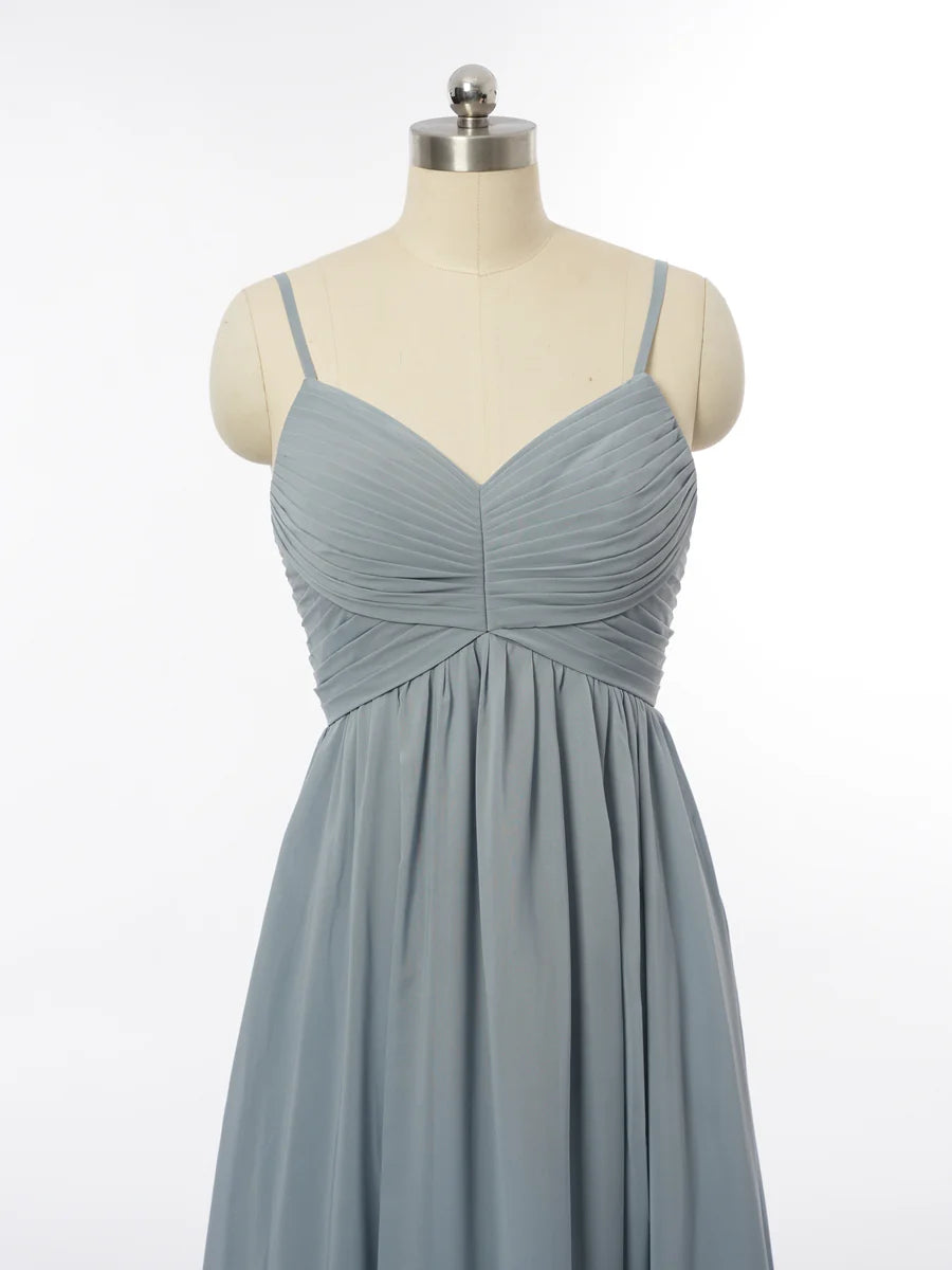 Princess Spaghetti Straps Sleeveless Bridesmaid Dresses with Ruched simple gentle atmospheric and unique desi Bring summer colors to enhance whiteness