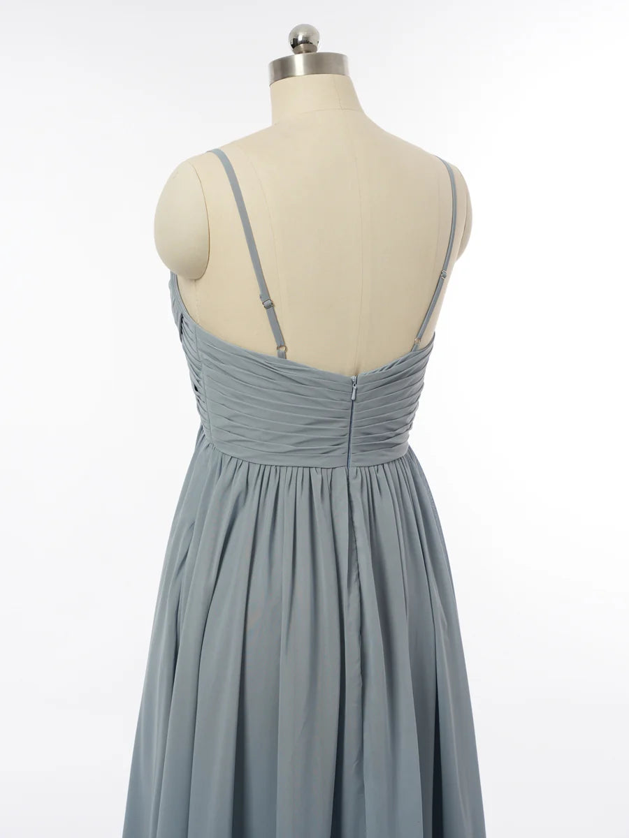 Princess Spaghetti Straps Sleeveless Bridesmaid Dresses with Ruched simple gentle atmospheric and unique desi Bring summer colors to enhance whiteness