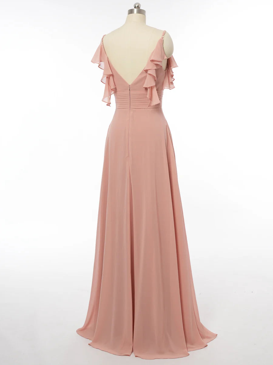 Princess Spaghetti Straps Sleeveless Bridesmaid Dresses with Ruffles simple gentle atmospheric and unique desi Bring summer colors to enhance whiteness