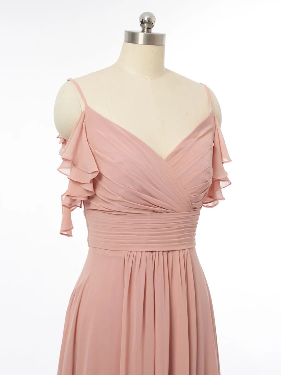 Princess Spaghetti Straps Sleeveless Bridesmaid Dresses with Ruffles simple gentle atmospheric and unique desi Bring summer colors to enhance whiteness