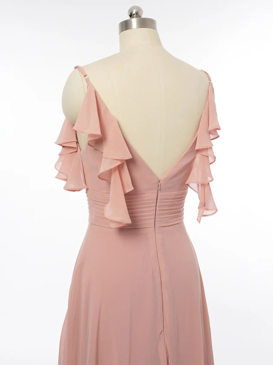 Princess Spaghetti Straps Sleeveless Bridesmaid Dresses with Ruffles simple gentle atmospheric and unique desi Bring summer colors to enhance whiteness