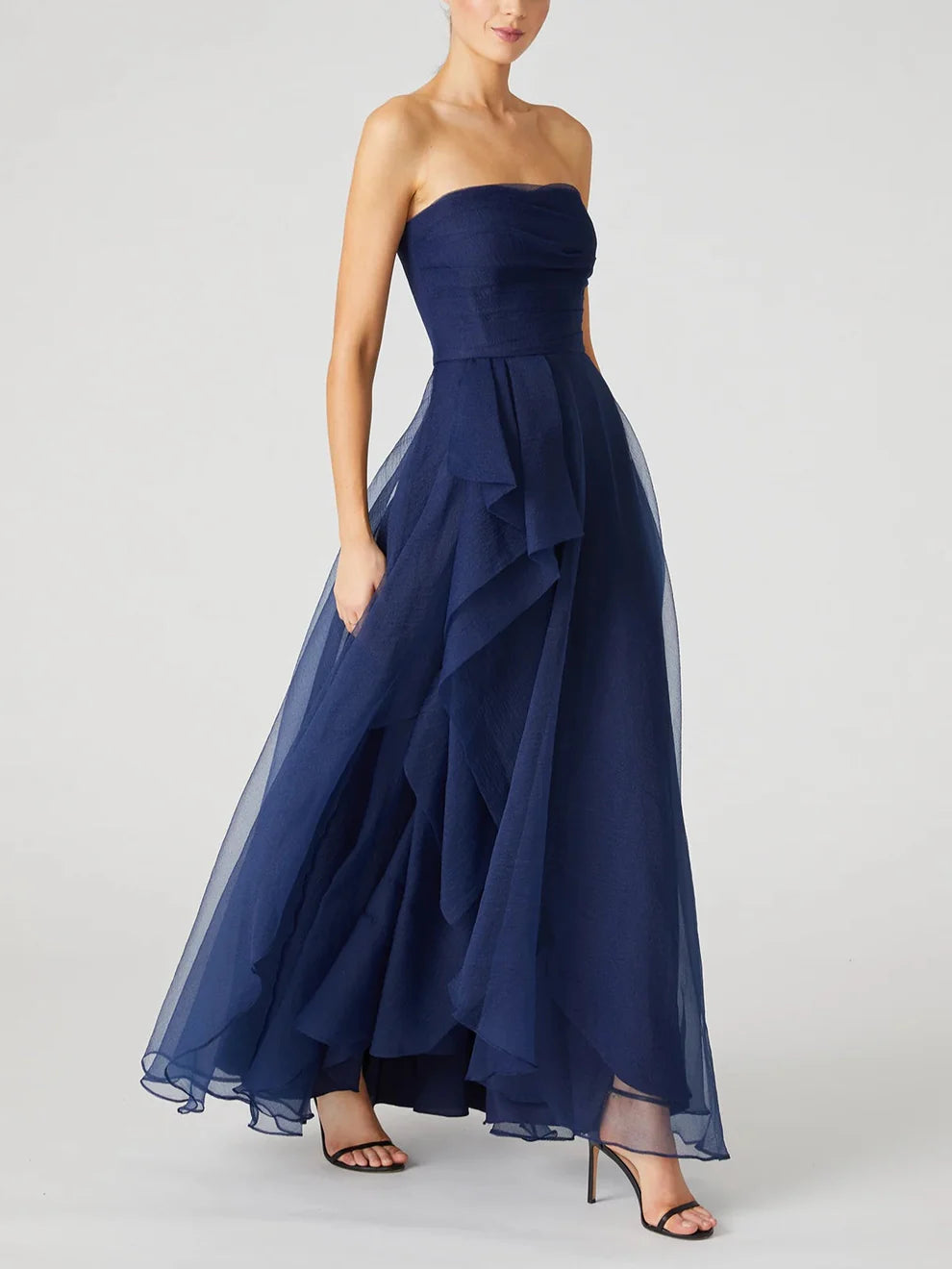 Princess Strapless Sleeveless Ankle-Length Evening Dress with Ruffles simple gentle atmospheric and unique desi Bring summer colors to enhance whiteness