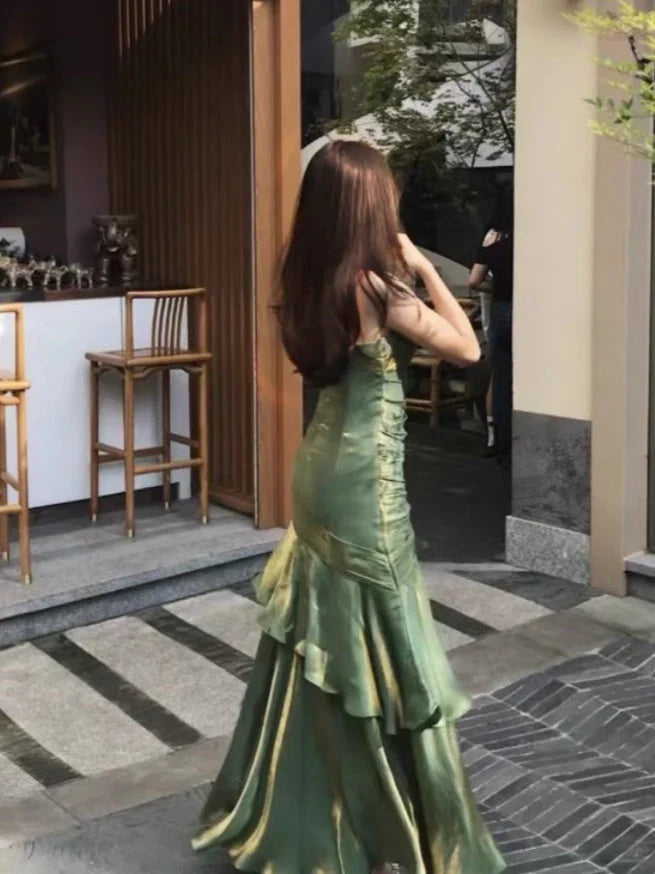 Princess Strapless Sleeveless Floor-Length Evening Dress with Ruffles simple gentle atmospheric and unique desi Bring summer colors to enhance whiteness