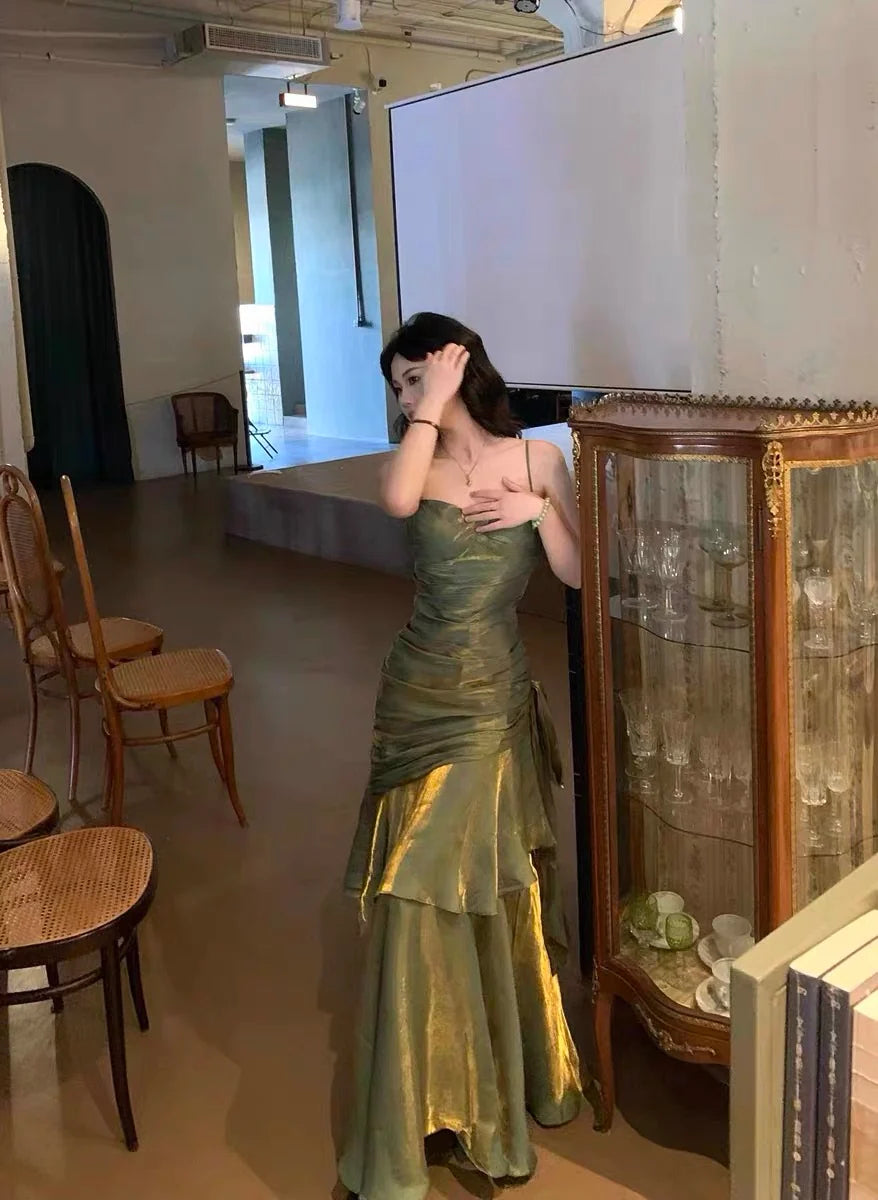 Princess Strapless Sleeveless Floor-Length Evening Dress with Ruffles simple gentle atmospheric and unique desi Bring summer colors to enhance whiteness