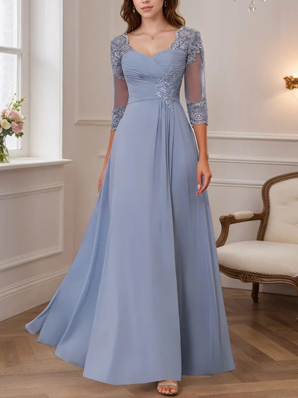 Princess Sweetheart Neck 3/4 Length Sleeves Floor-Length Mother Of The Bride Dresses With Lace, Ruffles & Appliques simple gentle atmospheric and unique desi Bring summer colors to enhance whiteness