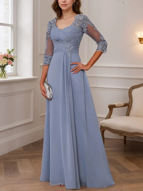 Princess Sweetheart Neck 3/4 Length Sleeves Floor-Length Mother Of The Bride Dresses With Lace, Ruffles & Appliques simple gentle atmospheric and unique desi Bring summer colors to enhance whiteness