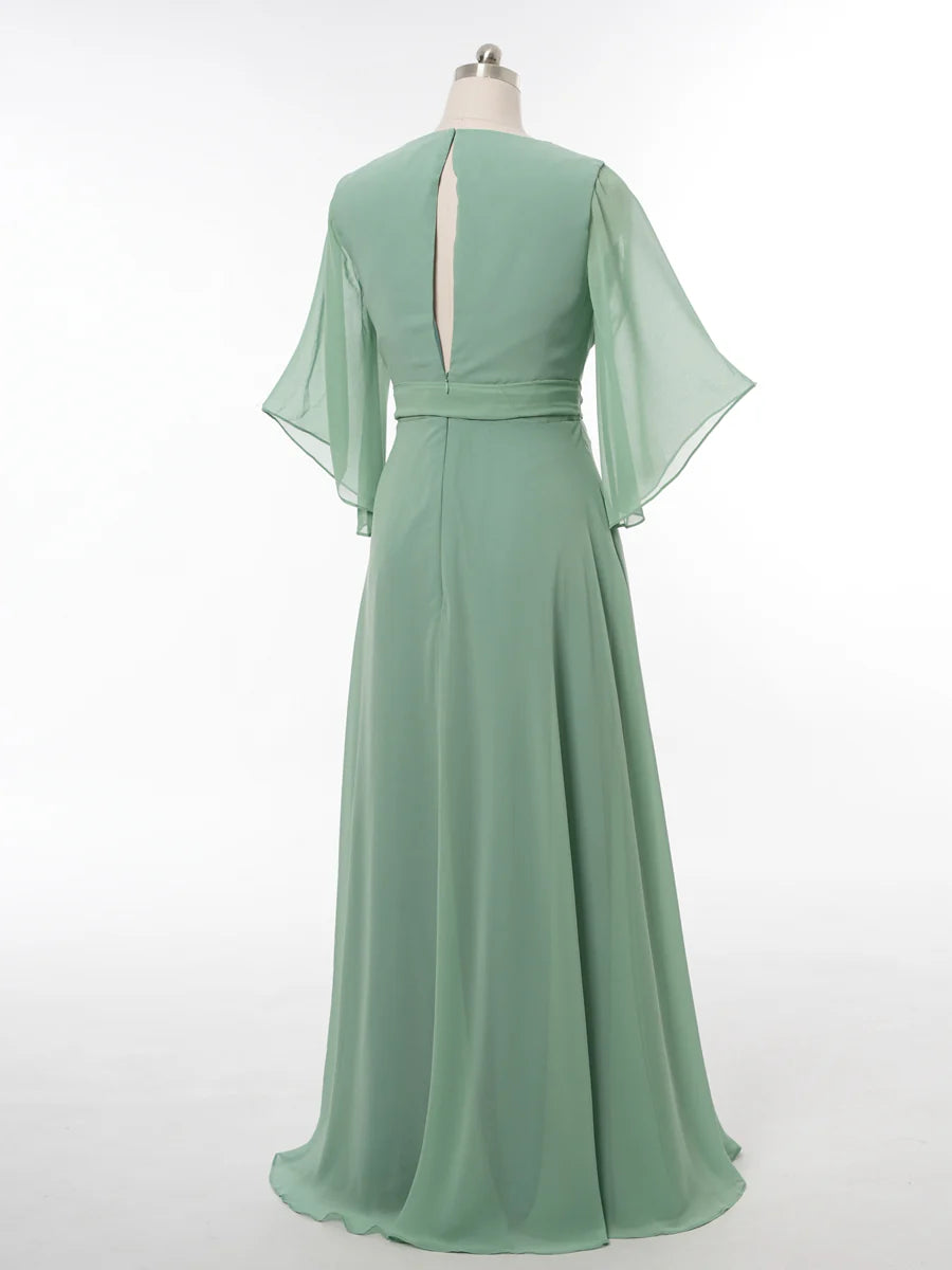 Princess V-Neck 3/4 Sleeves Bridesmaid Dresses with Belt simple gentle atmospheric and unique desi Bring summer colors to enhance whiteness