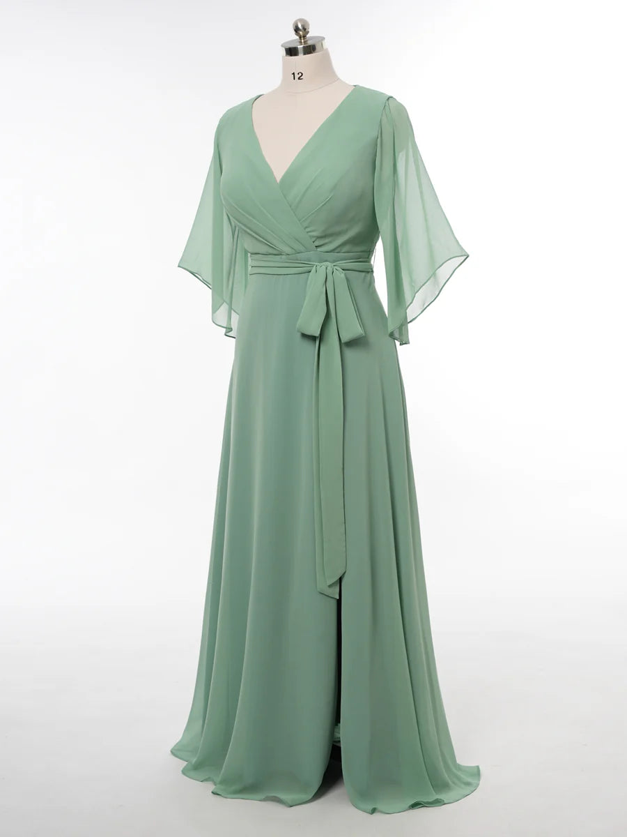 Princess V-Neck 3/4 Sleeves Bridesmaid Dresses with Belt simple gentle atmospheric and unique desi Bring summer colors to enhance whiteness