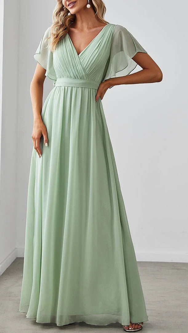 Princess V-Neck Floor-length Long Bridesmaid Dresses simple gentle atmospheric and unique desi Bring summer colors to enhance whiteness