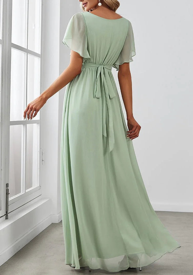 Princess V-Neck Floor-length Long Bridesmaid Dresses simple gentle atmospheric and unique desi Bring summer colors to enhance whiteness