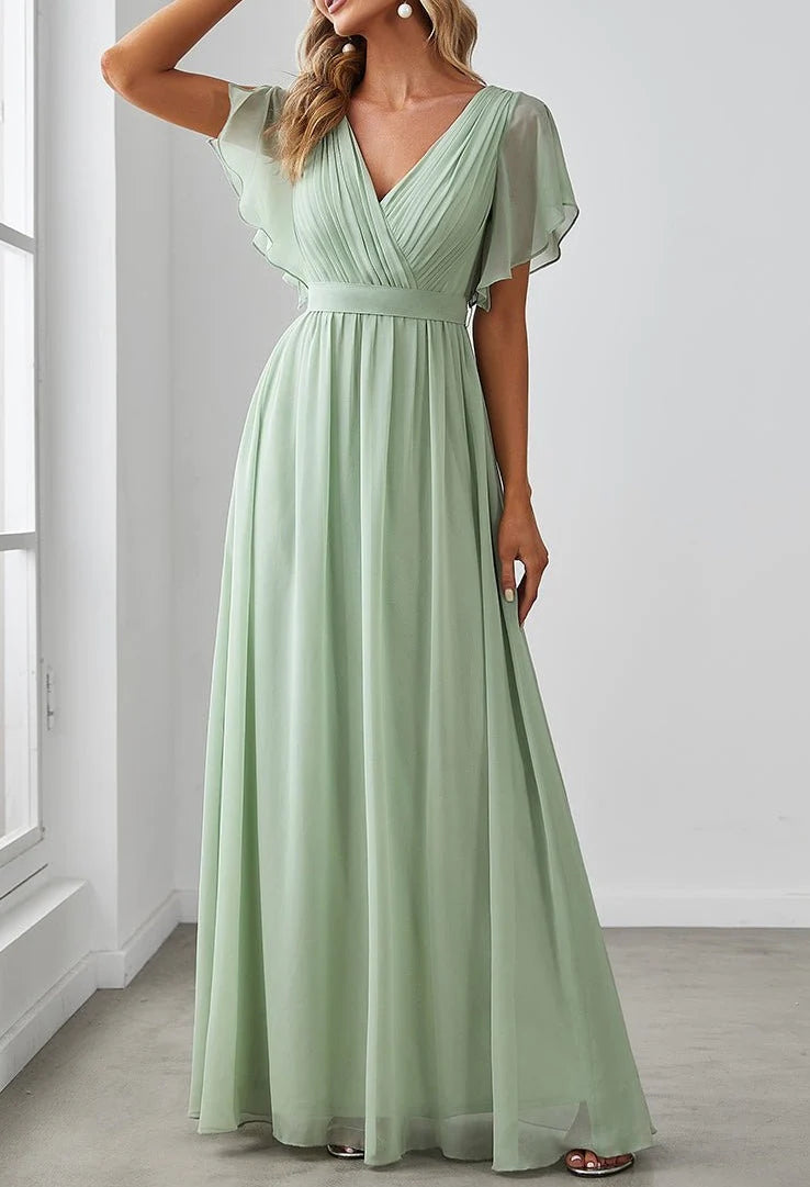 Princess V-Neck Floor-length Long Bridesmaid Dresses simple gentle atmospheric and unique desi Bring summer colors to enhance whiteness