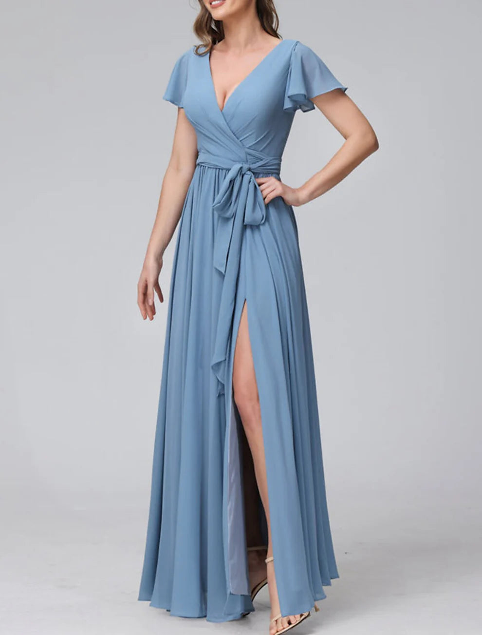 Princess V-Neck Floor-length Long Bridesmaid Dresses   simple gentle atmospheric and unique desi Bring summer colors to enhance whiteness