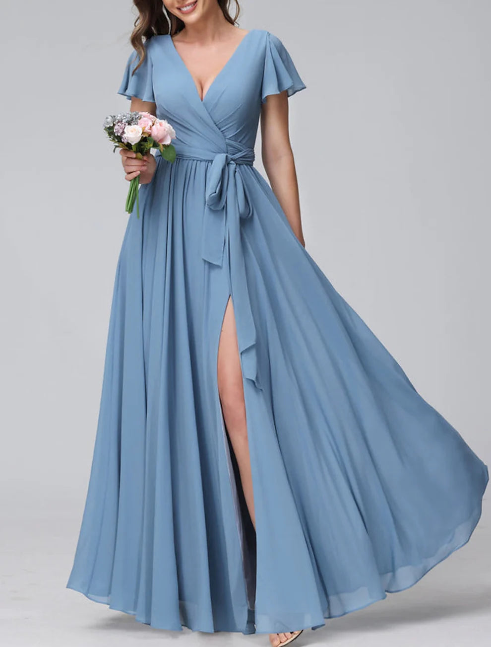 Princess V-Neck Floor-length Long Bridesmaid Dresses   simple gentle atmospheric and unique desi Bring summer colors to enhance whiteness