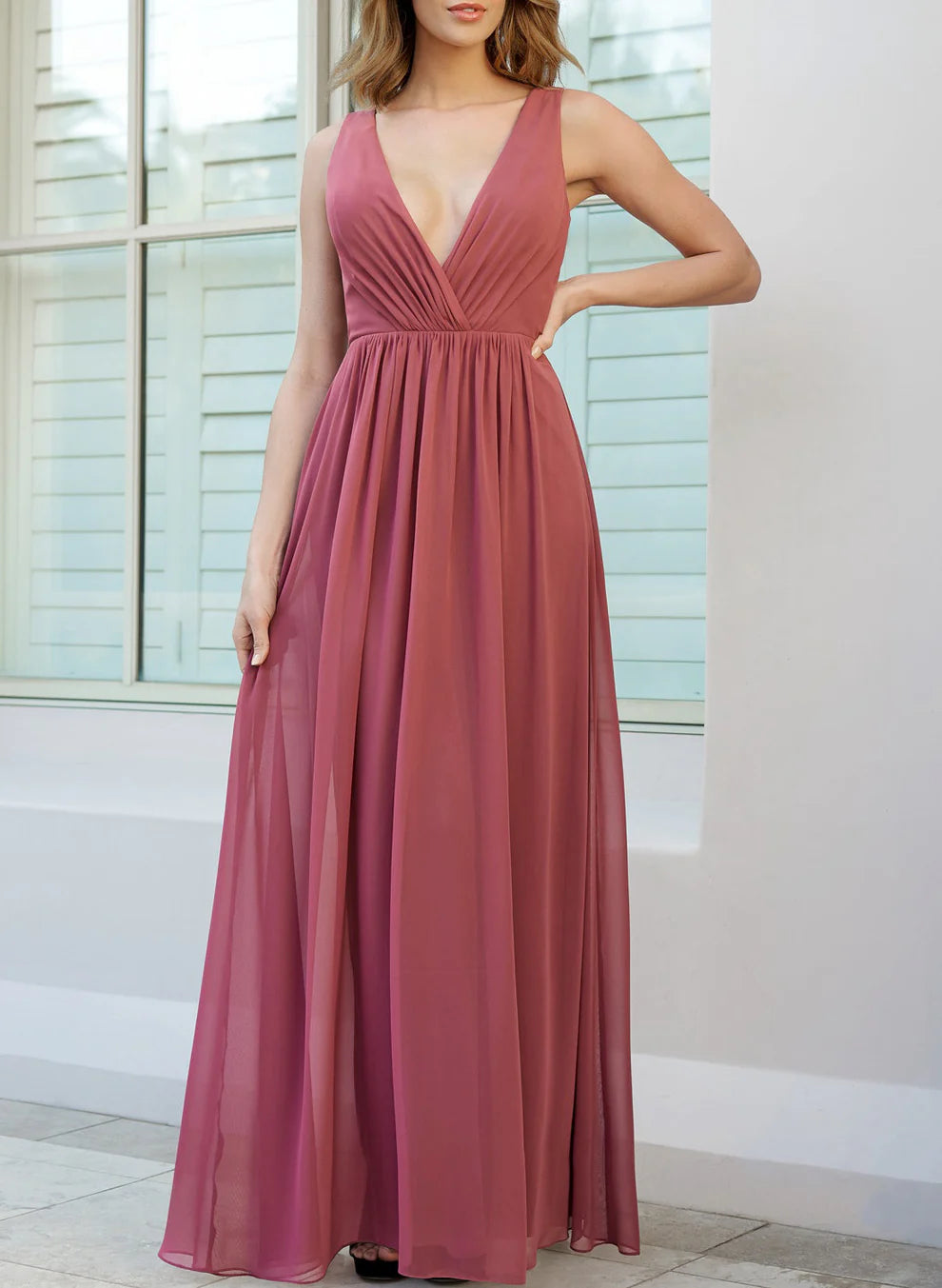 Princess V-Neck Floor-length Long Bridesmaid Dresses simple gentle atmospheric and unique desi Bring summer colors to enhance whiteness