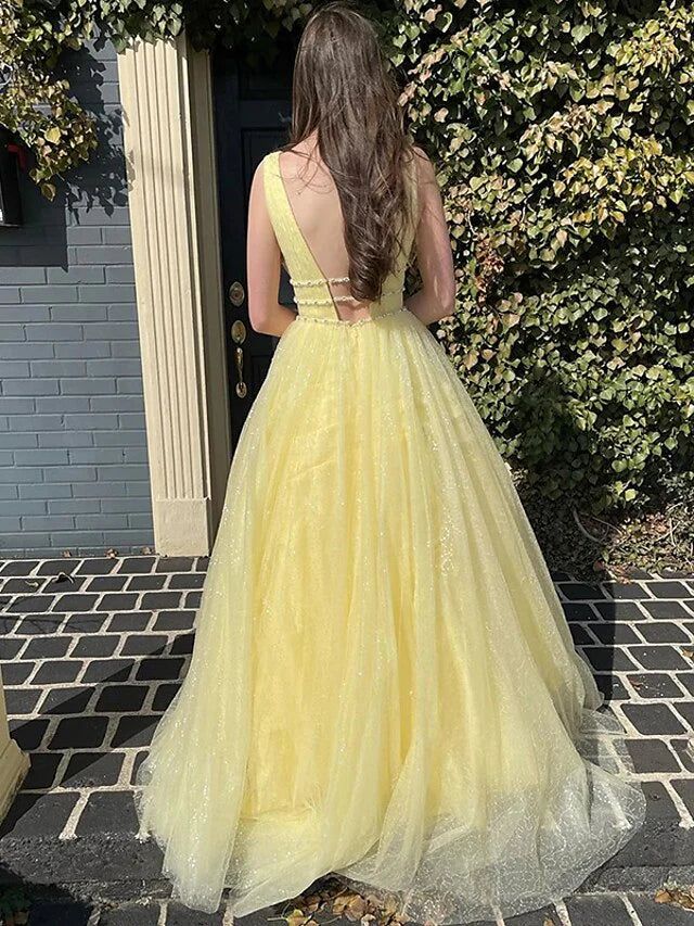 Princess V-Neck Floor-length Prom Dresses simple gentle atmospheric and unique desi Bring summer colors to enhance whiteness