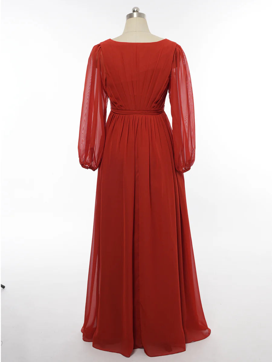 Princess V-Neck Long Sleeves Bridesmaid Dresses with Belt simple gentle atmospheric and unique desi Bring summer colors to enhance whiteness