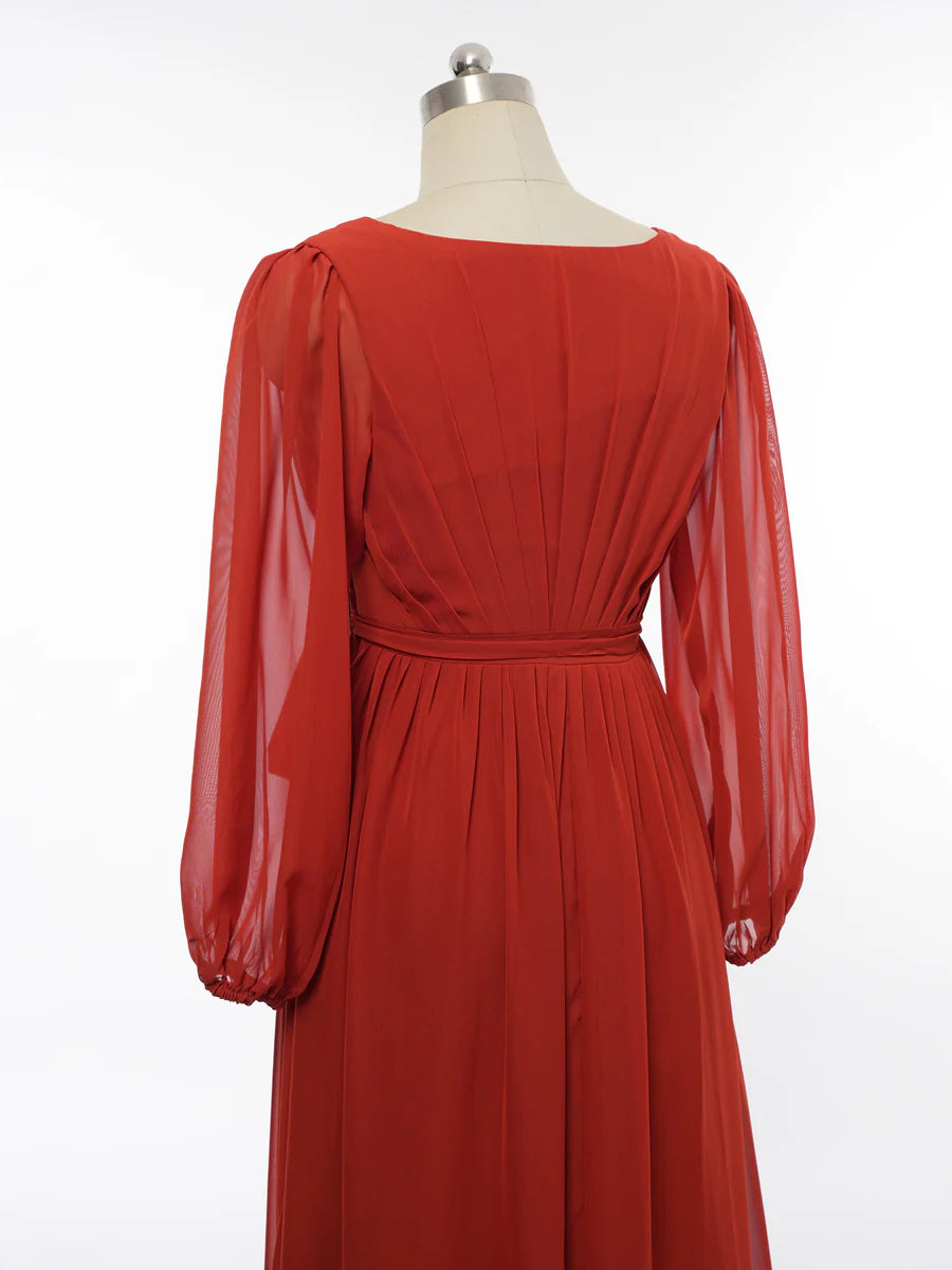 Princess V-Neck Long Sleeves Bridesmaid Dresses with Belt simple gentle atmospheric and unique desi Bring summer colors to enhance whiteness