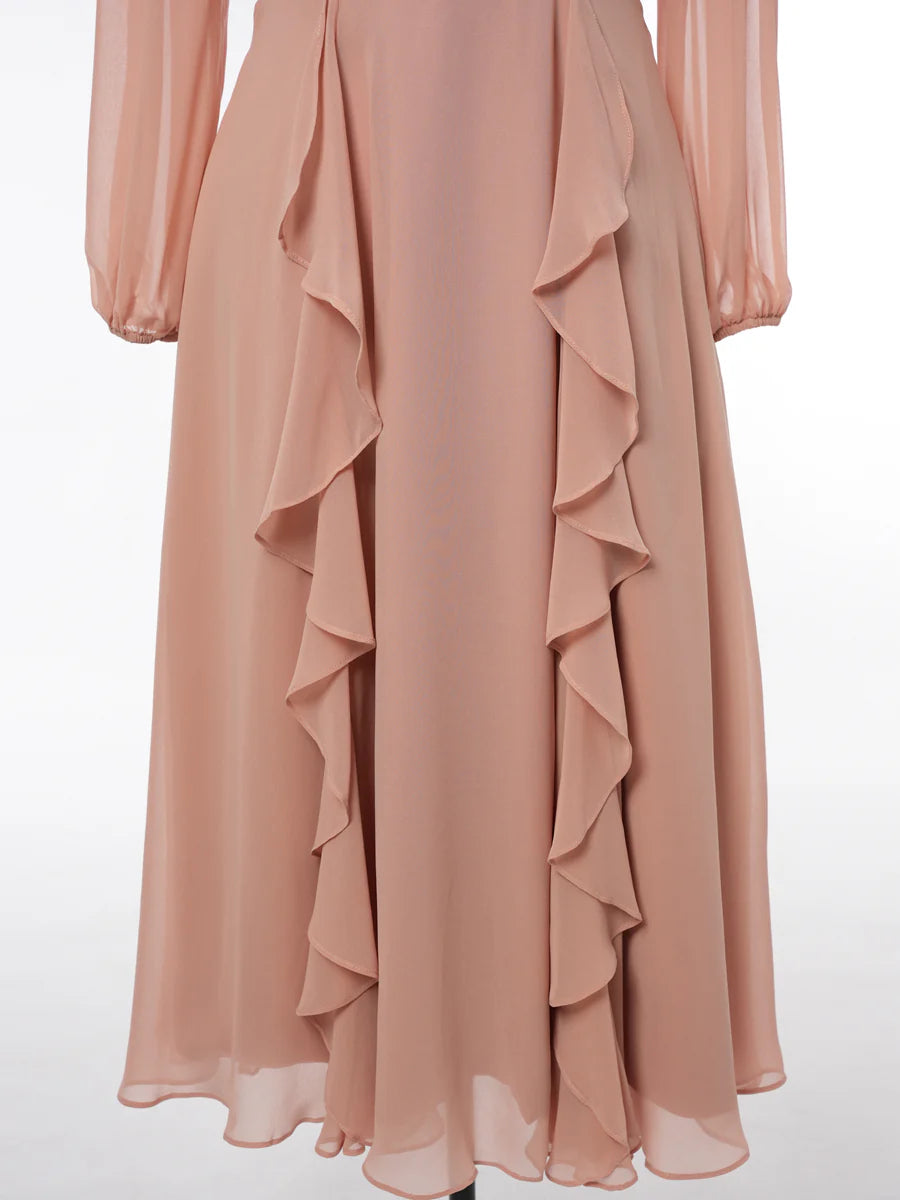 Princess V-Neck Long Sleeves Bridesmaid Dresses with Ruffles simple gentle atmospheric and unique desi Bring summer colors to enhance whiteness