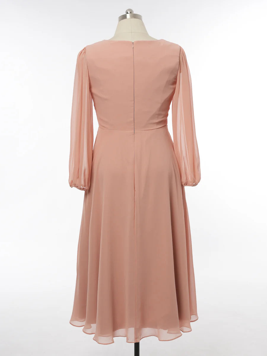 Princess V-Neck Long Sleeves Bridesmaid Dresses with Ruffles simple gentle atmospheric and unique desi Bring summer colors to enhance whiteness