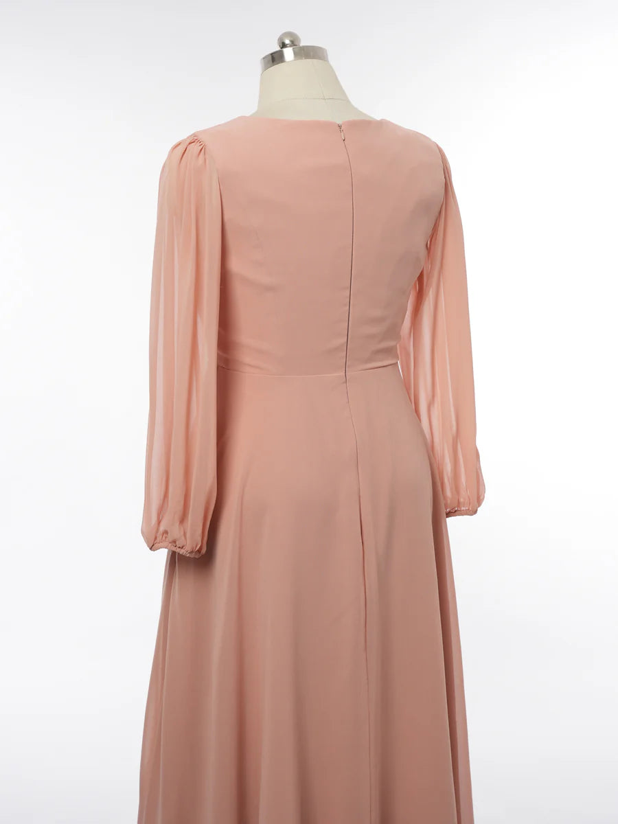 Princess V-Neck Long Sleeves Bridesmaid Dresses with Ruffles simple gentle atmospheric and unique desi Bring summer colors to enhance whiteness