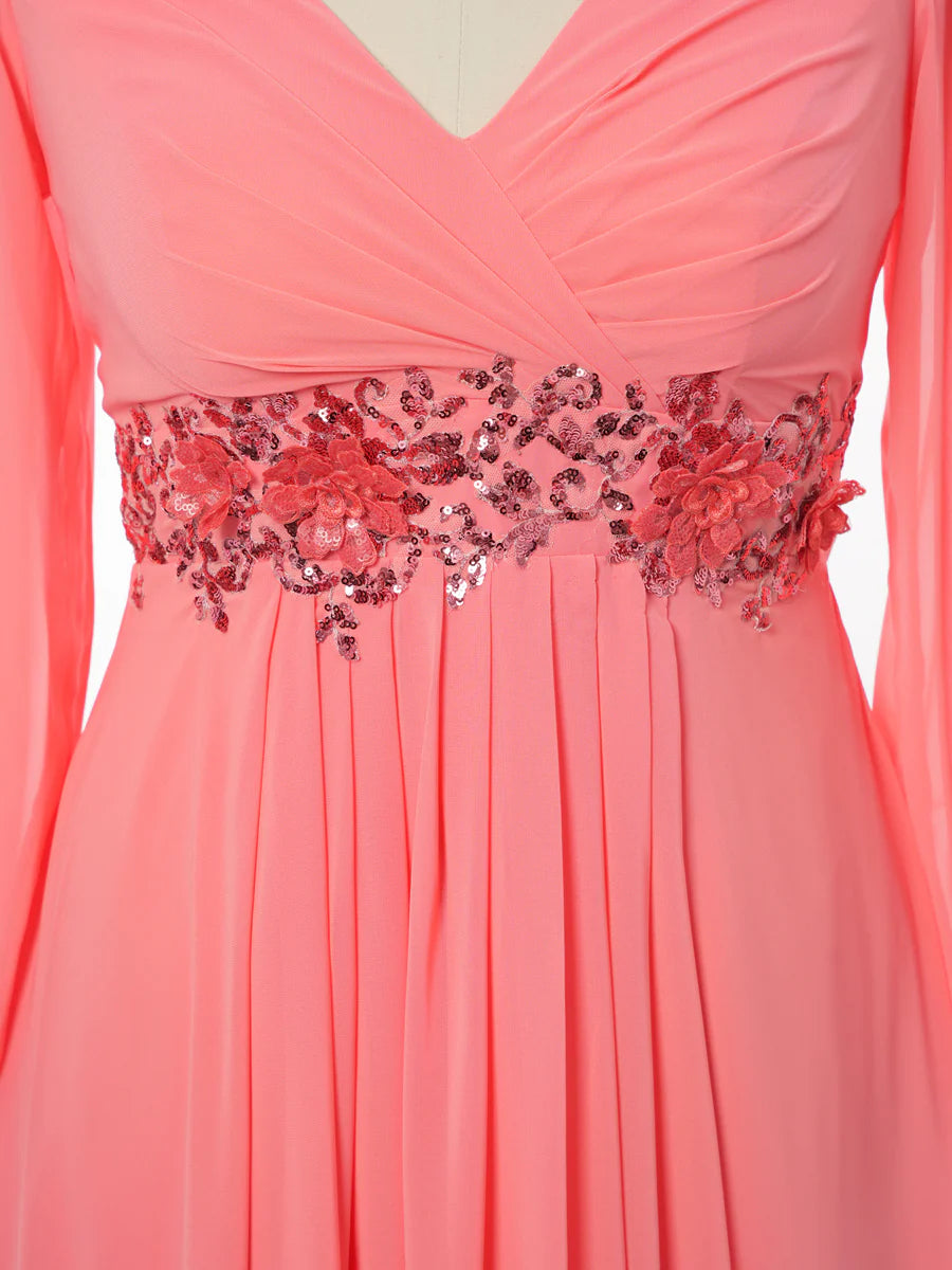 Princess V-Neck Long Sleeves Bridesmaid Dresses with Sequins   simple gentle atmospheric and unique desi Bring summer colors to enhance whiteness