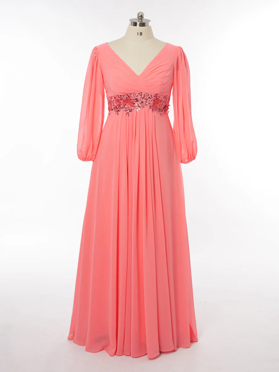 Princess V-Neck Long Sleeves Bridesmaid Dresses with Sequins   simple gentle atmospheric and unique desi Bring summer colors to enhance whiteness