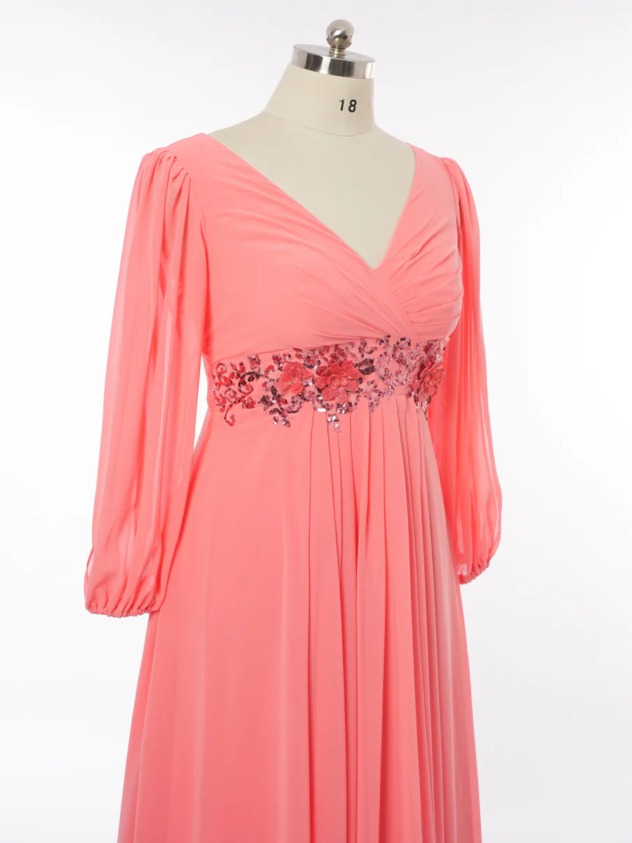 Princess V-Neck Long Sleeves Bridesmaid Dresses with Sequins   simple gentle atmospheric and unique desi Bring summer colors to enhance whiteness