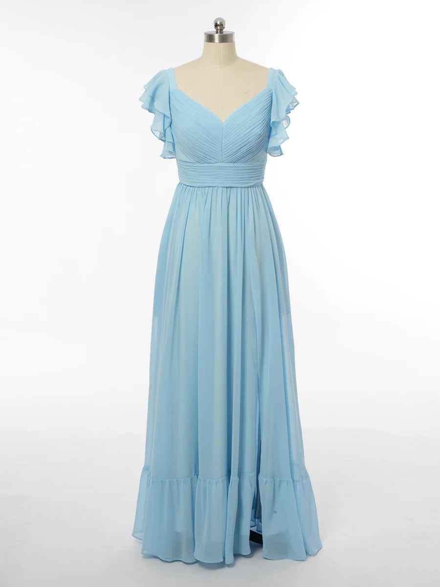 Princess V-Neck Short Sleeves Bridesmaid Dresses with Ruffles simple gentle atmospheric and unique desi Bring summer colors to enhance whiteness