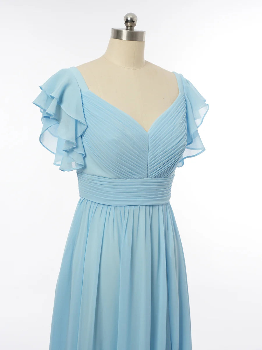 Princess V-Neck Short Sleeves Bridesmaid Dresses with Ruffles simple gentle atmospheric and unique desi Bring summer colors to enhance whiteness