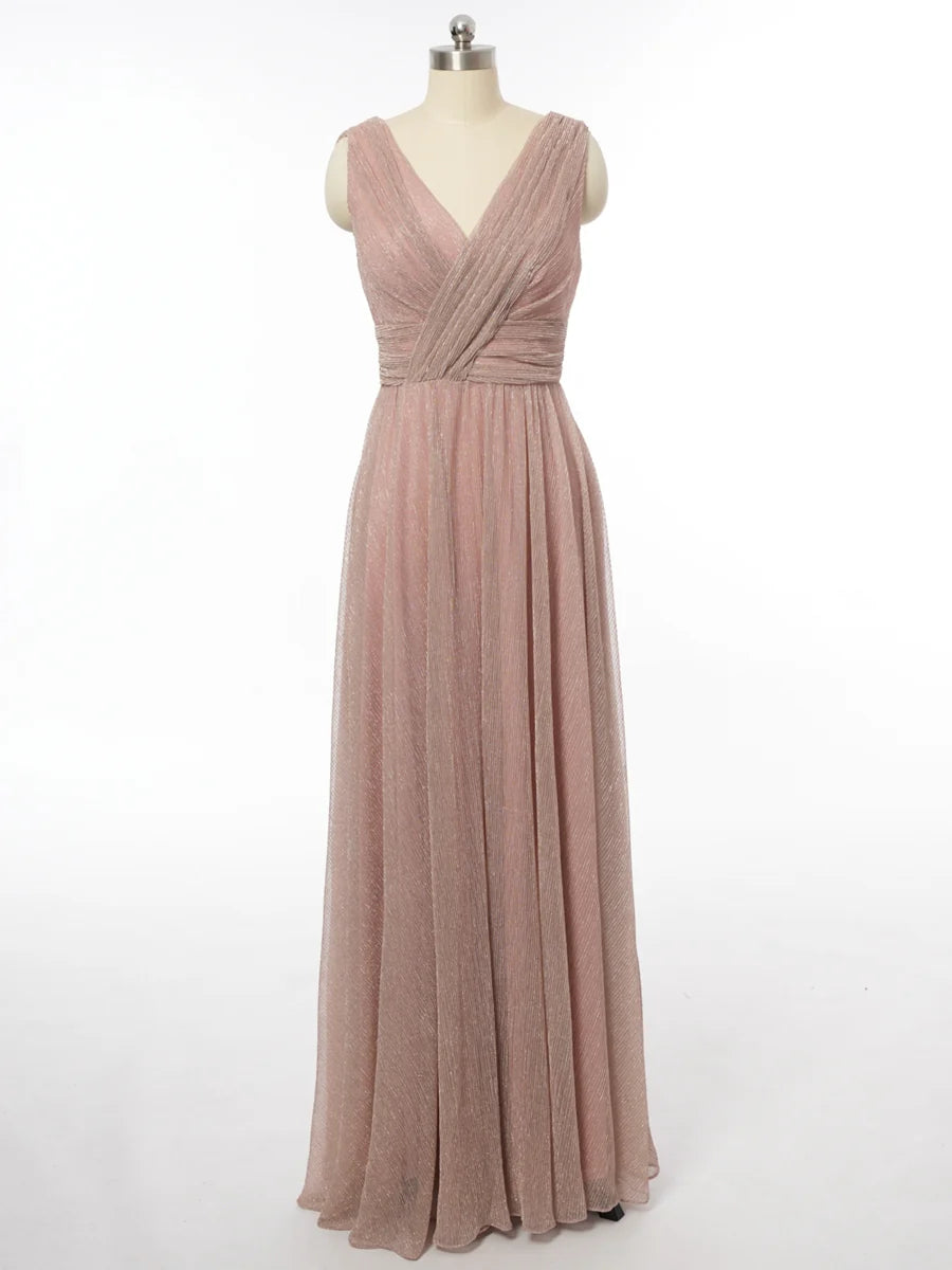 Princess V-Neck Sleeveless Bridesmaid Dresses with Ruched simple gentle atmospheric and unique desi Bring summer colors to enhance whiteness