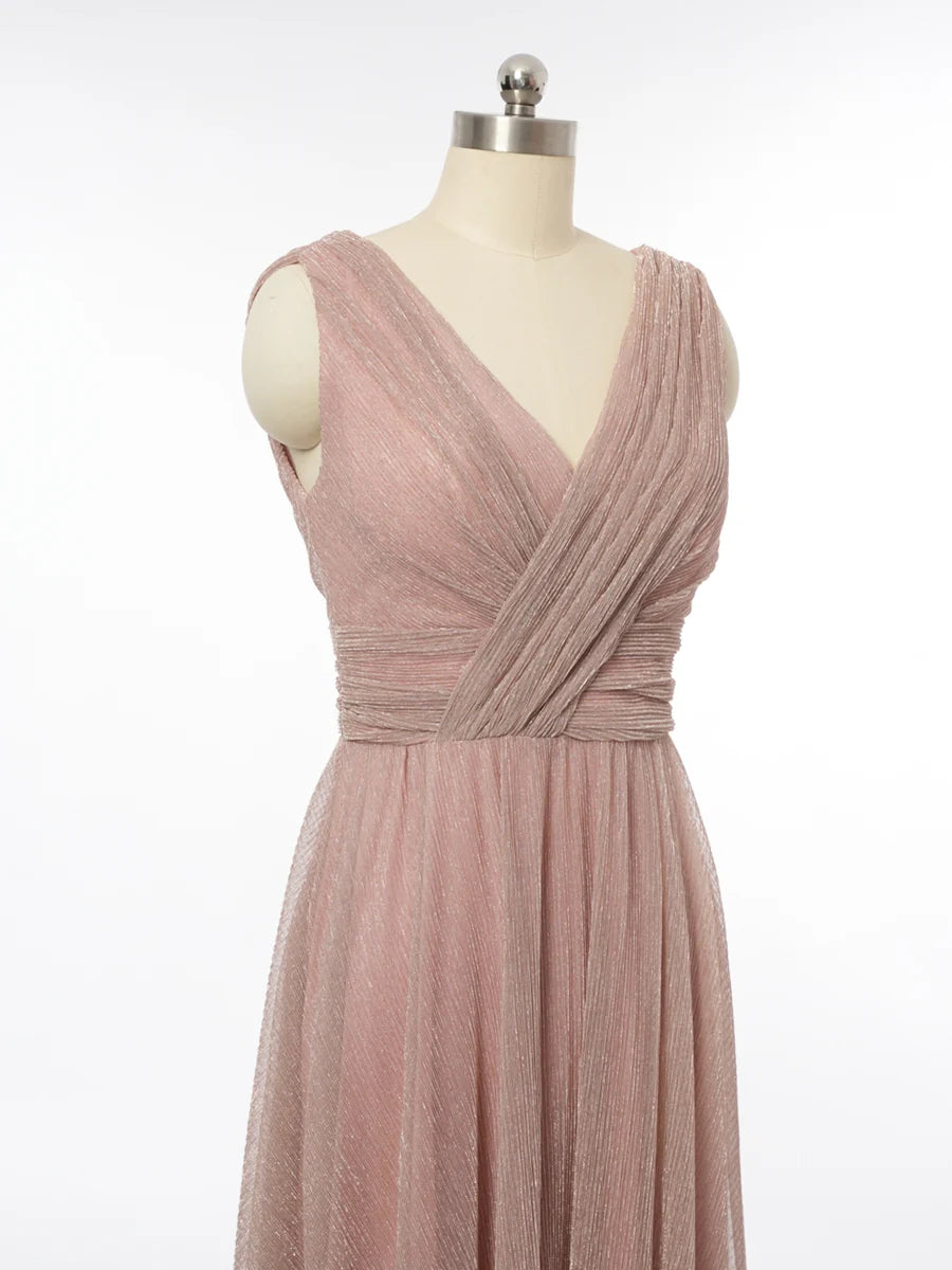 Princess V-Neck Sleeveless Bridesmaid Dresses with Ruched simple gentle atmospheric and unique desi Bring summer colors to enhance whiteness