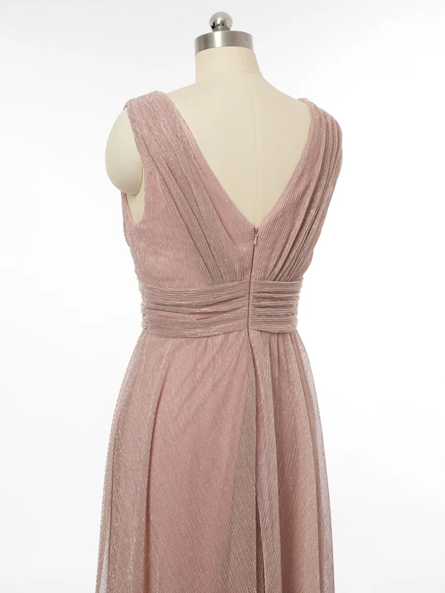 Princess V-Neck Sleeveless Bridesmaid Dresses with Ruched simple gentle atmospheric and unique desi Bring summer colors to enhance whiteness