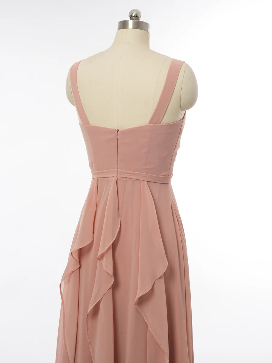 Princess V-Neck Sleeveless Bridesmaid Dresses with Ruffles simple gentle atmospheric and unique desi Bring summer colors to enhance whiteness