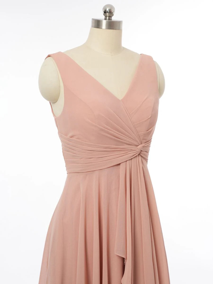 Princess V-Neck Sleeveless Bridesmaid Dresses with Ruffles simple gentle atmospheric and unique desi Bring summer colors to enhance whiteness