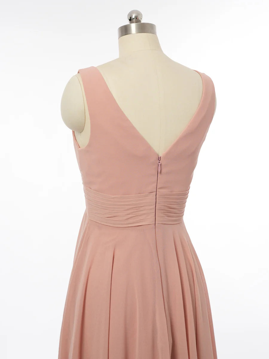 Princess V-Neck Sleeveless Bridesmaid Dresses with Ruffles simple gentle atmospheric and unique desi Bring summer colors to enhance whiteness