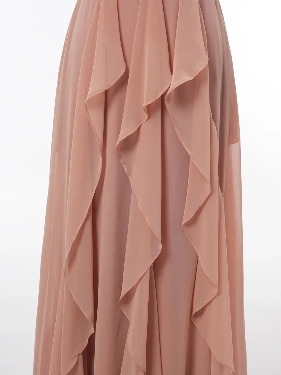 Princess V-Neck Sleeveless Bridesmaid Dresses with Ruffles simple gentle atmospheric and unique desi Bring summer colors to enhance whiteness