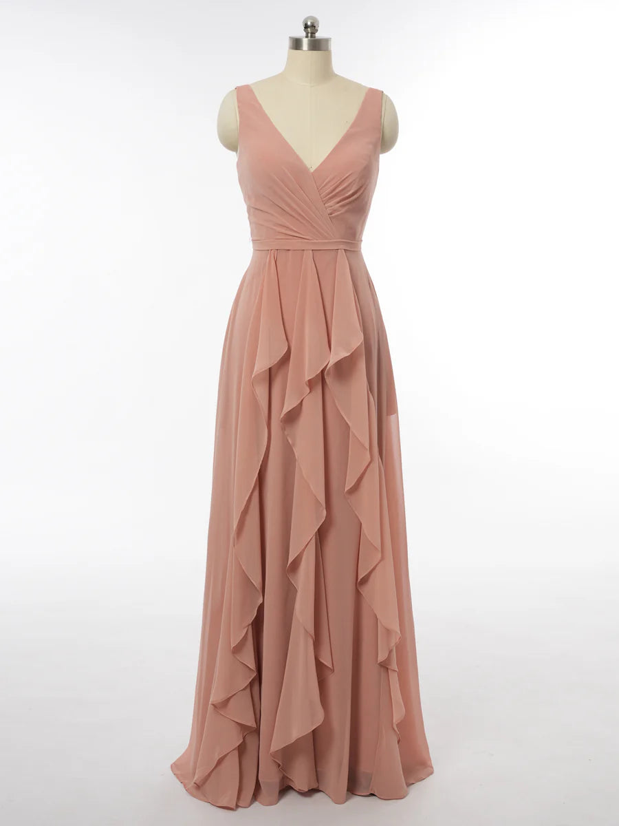 Princess V-Neck Sleeveless Bridesmaid Dresses with Ruffles simple gentle atmospheric and unique desi Bring summer colors to enhance whiteness