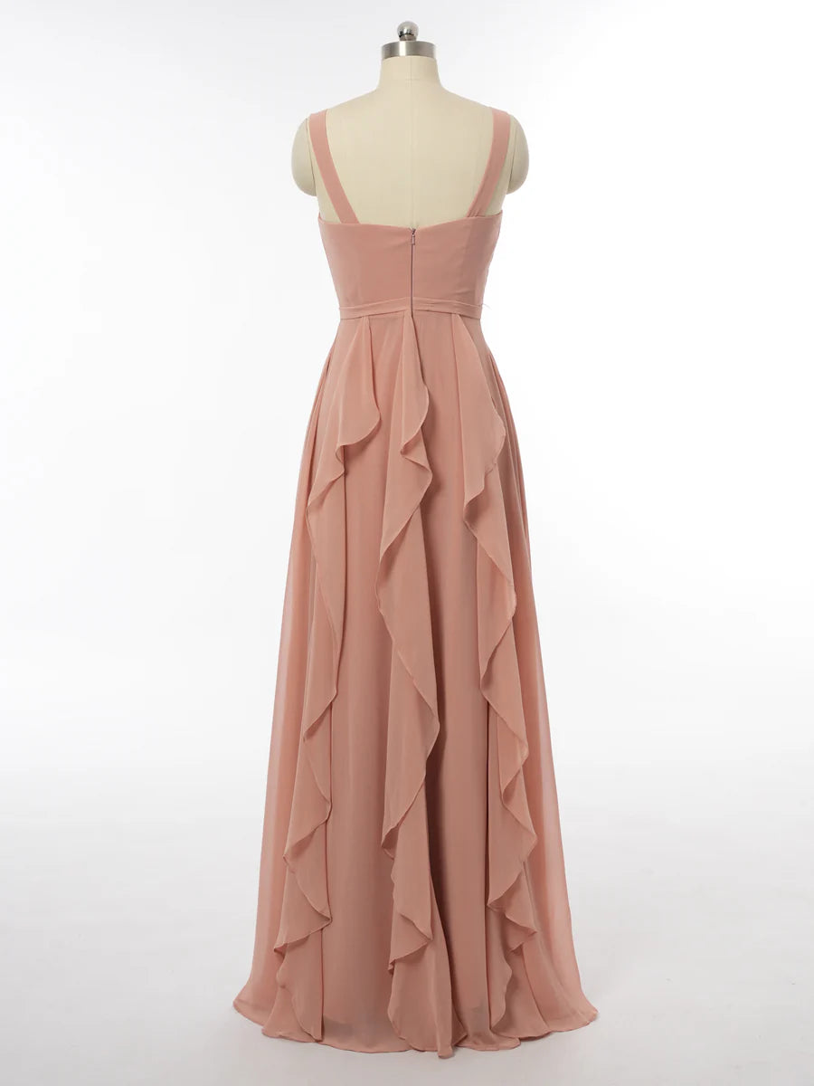 Princess V-Neck Sleeveless Bridesmaid Dresses with Ruffles simple gentle atmospheric and unique desi Bring summer colors to enhance whiteness