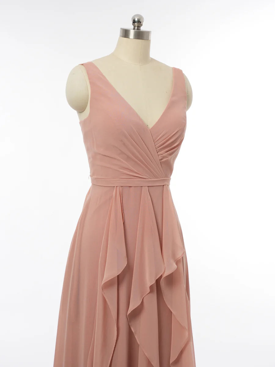 Princess V-Neck Sleeveless Bridesmaid Dresses with Ruffles simple gentle atmospheric and unique desi Bring summer colors to enhance whiteness
