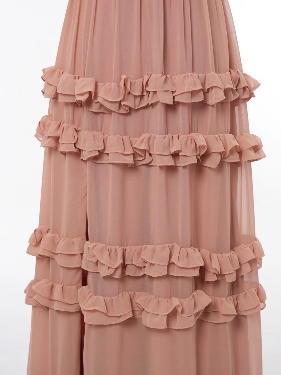 Princess V-Neck Sleeveless Bridesmaid Dresses with Split Side simple gentle atmospheric and unique desi Bring summer colors to enhance whiteness