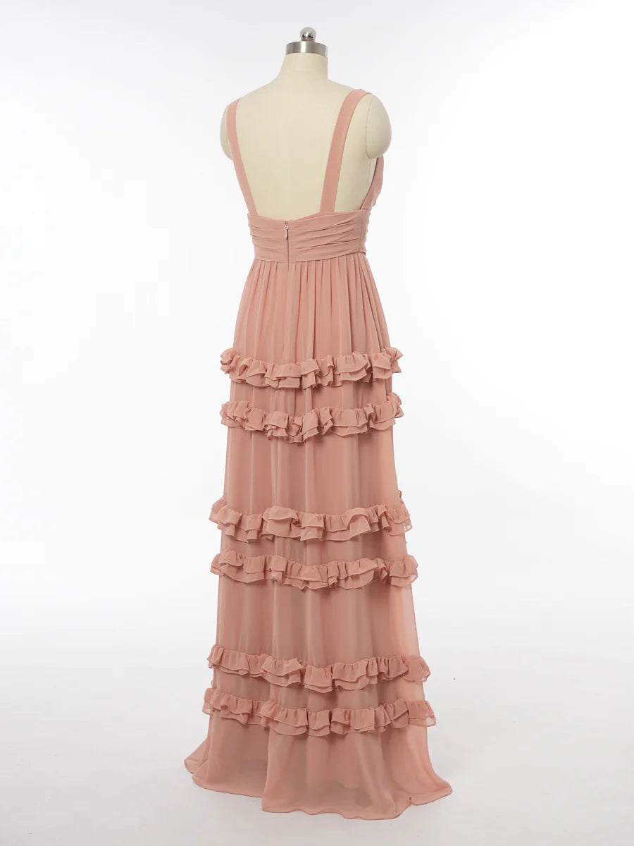 Princess V-Neck Sleeveless Bridesmaid Dresses with Split Side simple gentle atmospheric and unique desi Bring summer colors to enhance whiteness